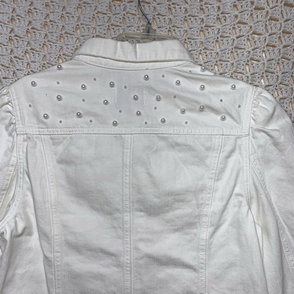 Vigoss Denim Jacket Womens Sz M White‎ Jean Petals Pearl Posy Pockets Western - Picture 4 of 13